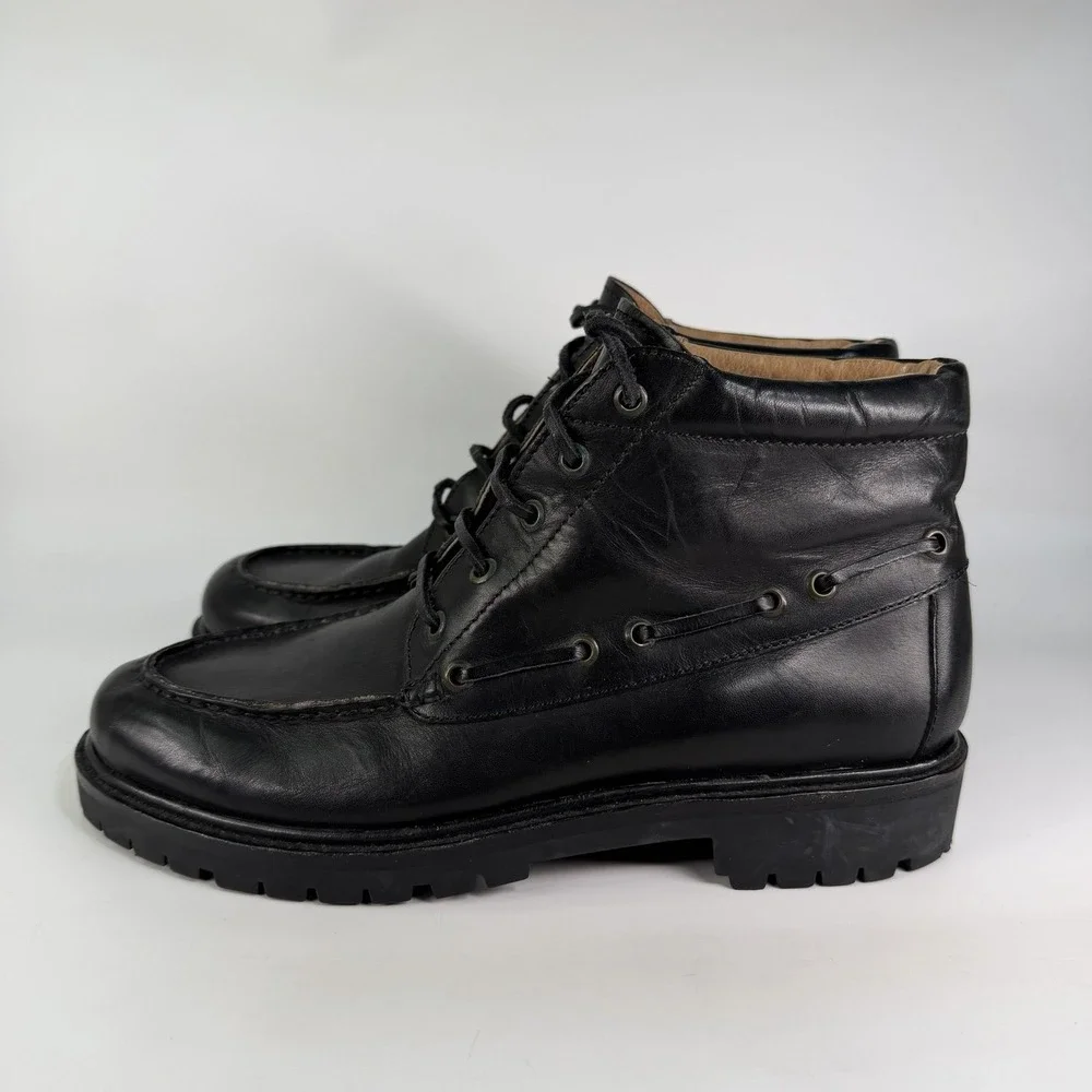 Vintage J.Crew Leather Moc Toe Work Boots Men's 10.5 D Lug Sole Rubber Logger